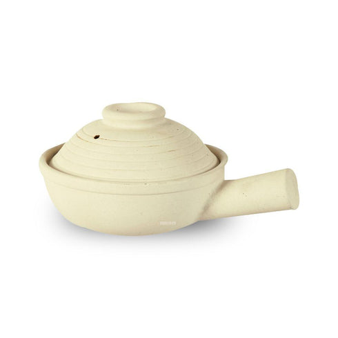 Ceramic Clay Pot w-Rippled-Lid/Hdl Unglazed/Lw